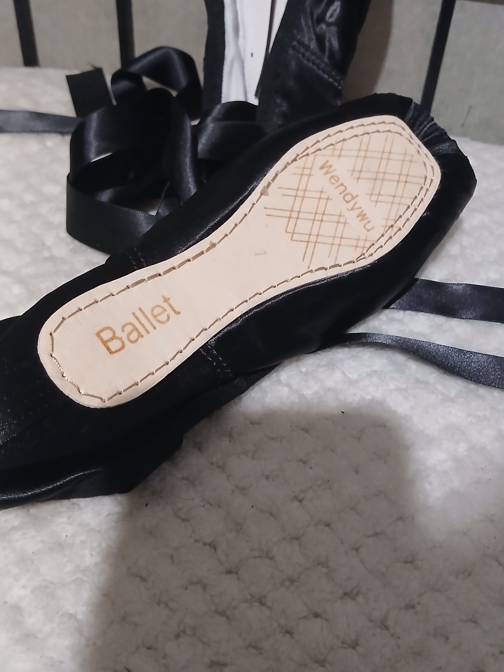 Black Satin Pointe Ballet Heels with Ankle Wraps - Picture 7 of 9